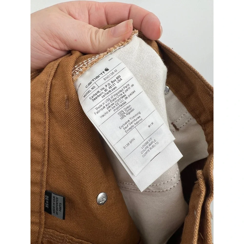 Carhartt B136 BRN NWT Made in USA Double Front Duck Work Pants Men's 35x30
